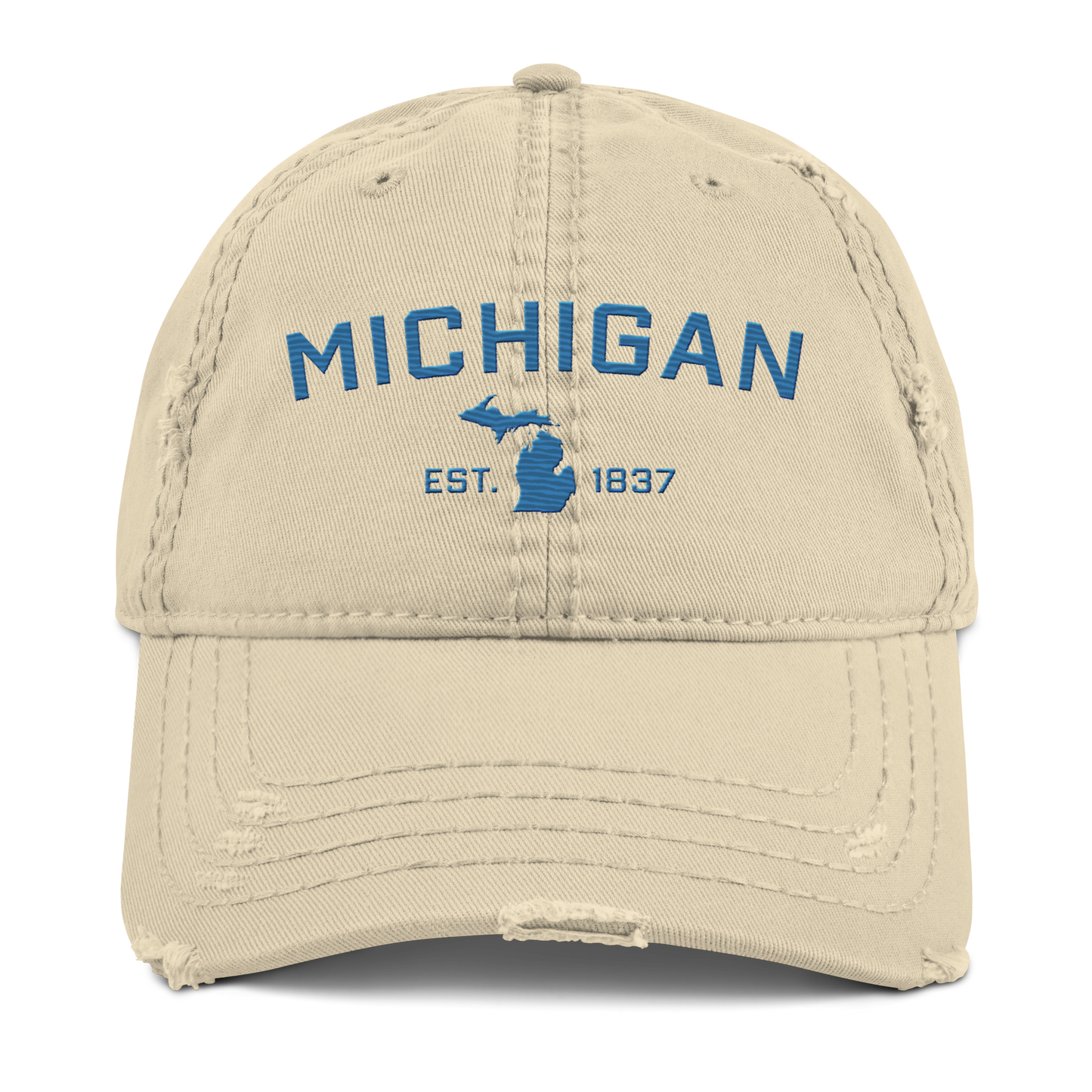 'Michigan EST. 1837' Distressed Dad Hat (Athletic Font) | Superior Blue