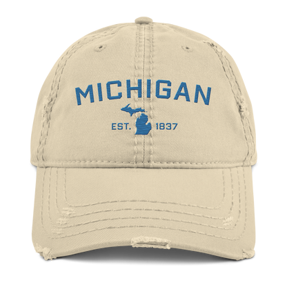 'Michigan EST. 1837' Distressed Dad Hat (Athletic Font) | Superior Blue