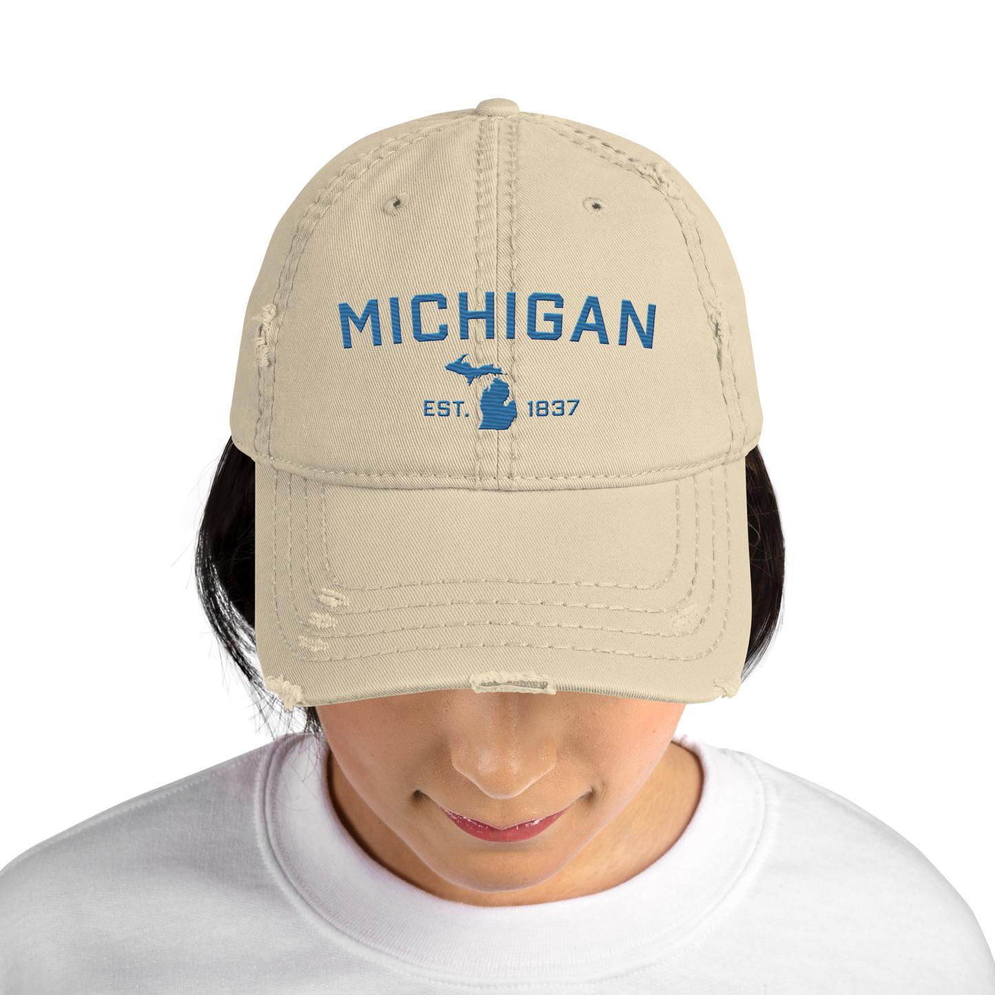 'Michigan EST. 1837' Distressed Dad Hat (Athletic Font) | Superior Blue