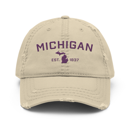 'Michigan EST. 1837' Distressed Dad Hat (Athletic Font) | Plum