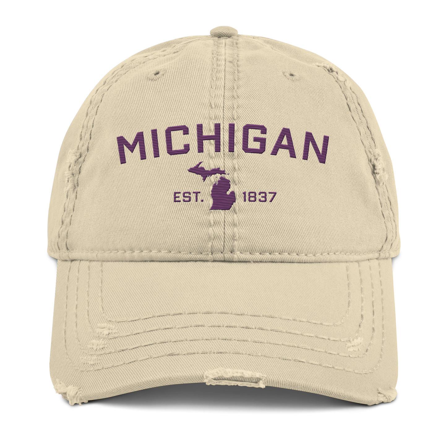 'Michigan EST. 1837' Distressed Dad Hat (Athletic Font) | Plum