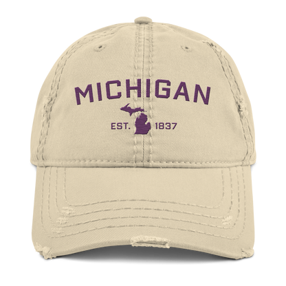 'Michigan EST. 1837' Distressed Dad Hat (Athletic Font) | Plum