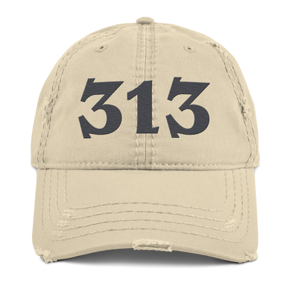 Detroit '313' Distressed Dad Hat (Angry Font) | Iron Ore Grey