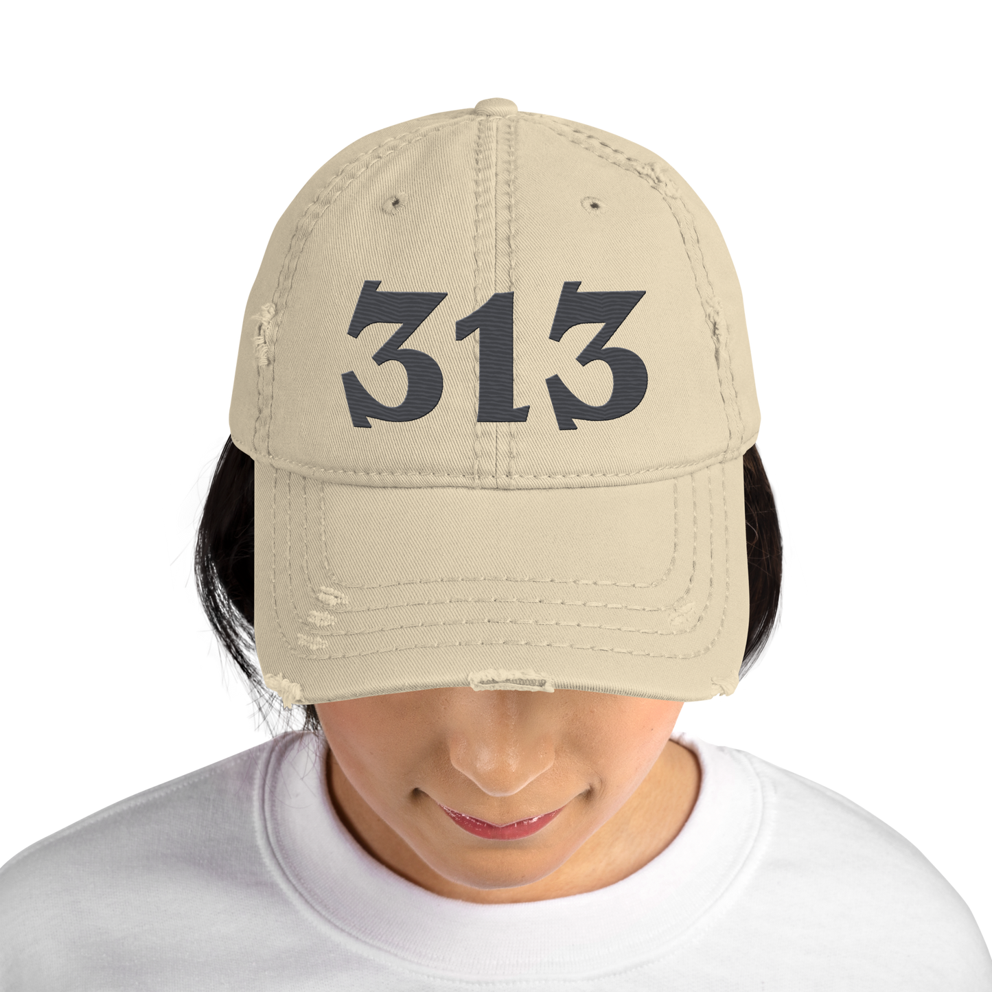 Detroit '313' Distressed Dad Hat (Angry Font) | Iron Ore Grey