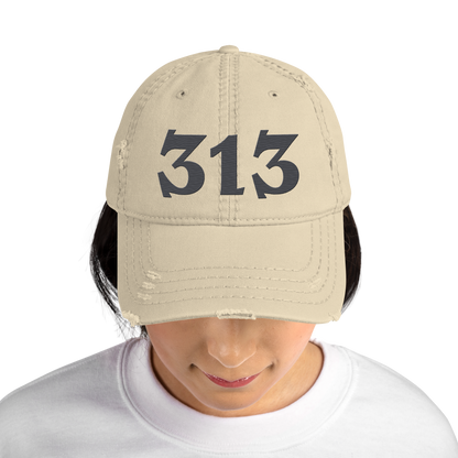 Detroit '313' Distressed Dad Hat (Angry Font) | Iron Ore Grey