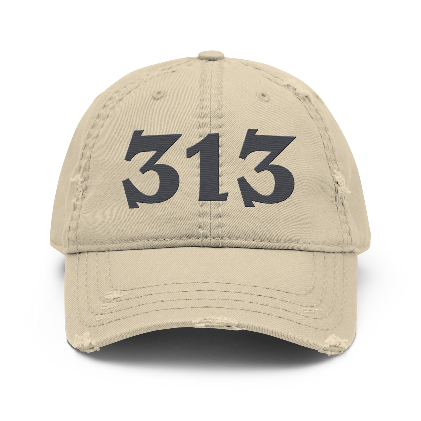 Detroit '313' Distressed Dad Hat (Angry Font) | Iron Ore Grey