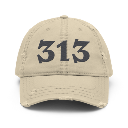 Detroit '313' Distressed Dad Hat (Angry Font) | Iron Ore Grey