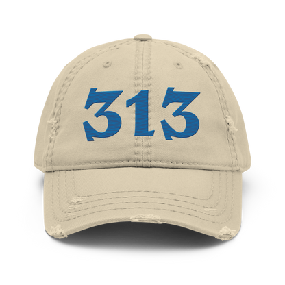 Detroit '313' Distressed Dad Hat (Angry Font) | Azure