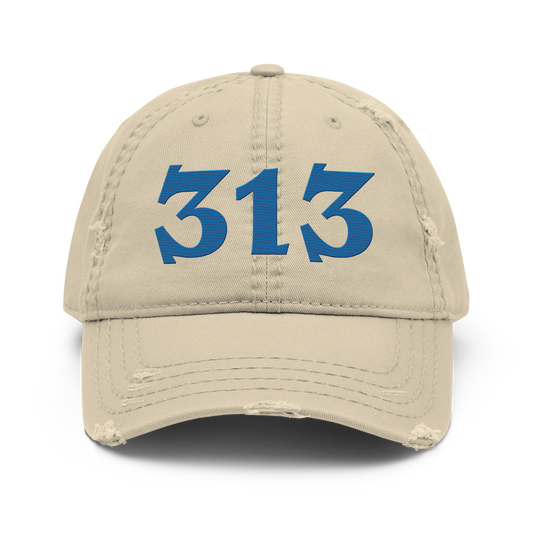 Detroit '313' Distressed Dad Hat (Angry Font) | Azure