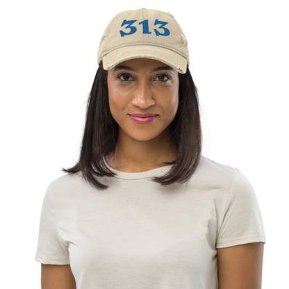 Detroit '313' Distressed Dad Hat (Angry Font) | Azure