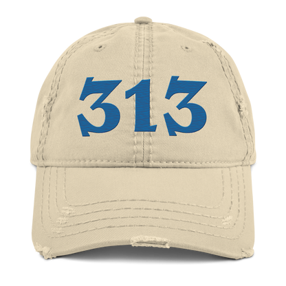 Detroit '313' Distressed Dad Hat (Angry Font) | Azure