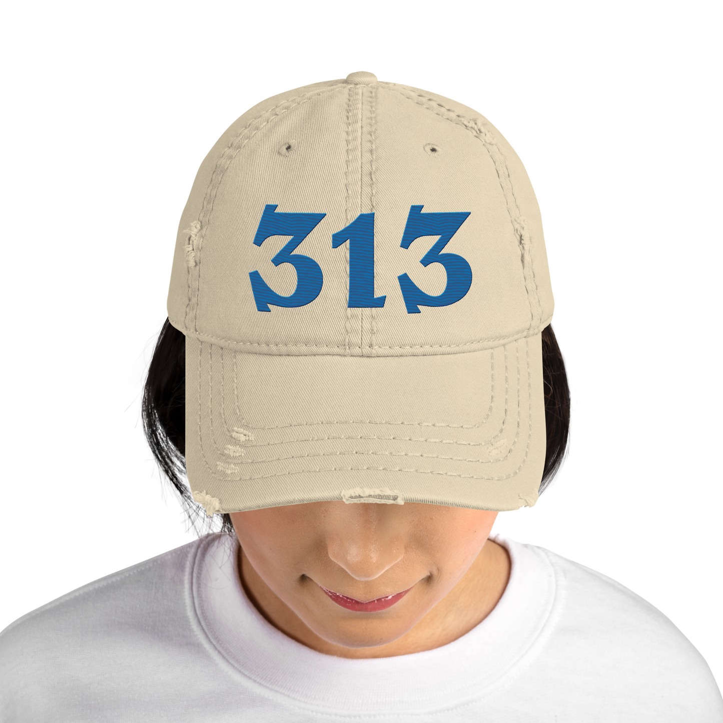 Detroit '313' Distressed Dad Hat (Angry Font) | Azure