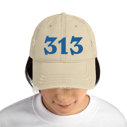 Detroit '313' Distressed Dad Hat (Angry Font) | Azure