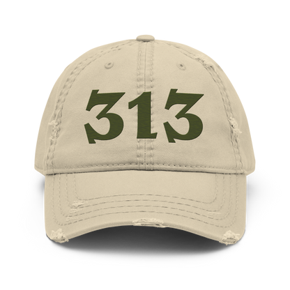 Detroit '313' Distressed Dad Hat (Angry Font) | Army Green