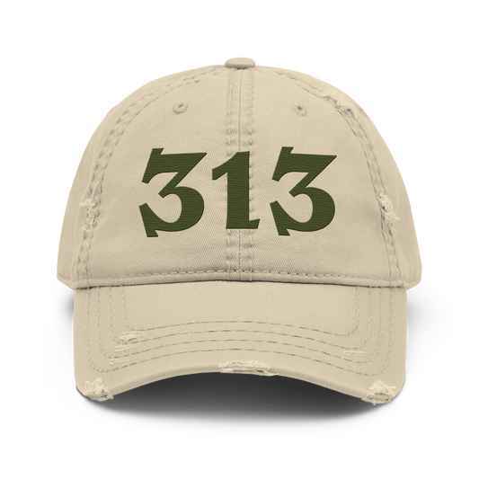 Detroit '313' Distressed Dad Hat (Angry Font) | Army Green