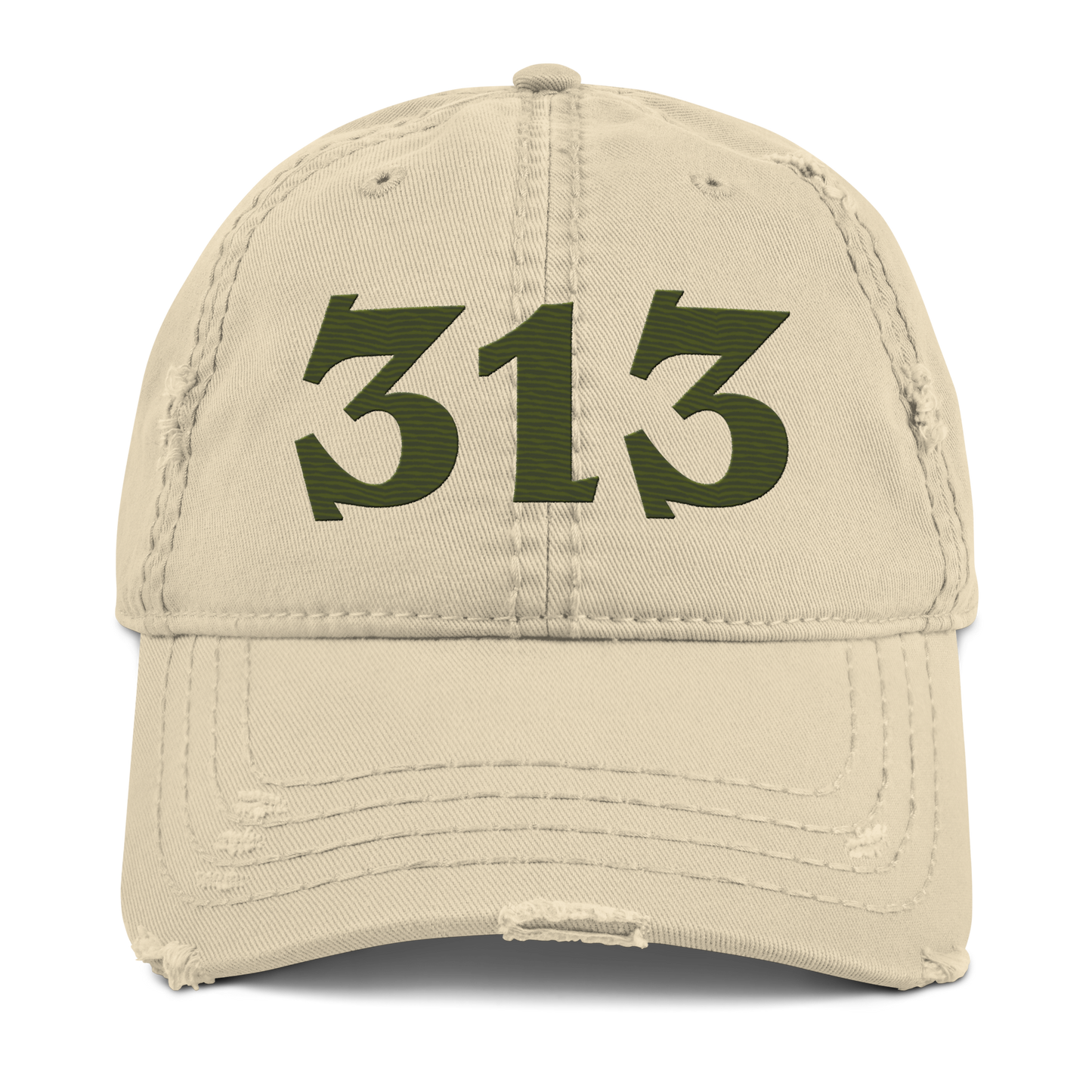 Detroit '313' Distressed Dad Hat (Angry Font) | Army Green