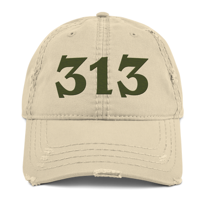 Detroit '313' Distressed Dad Hat (Angry Font) | Army Green