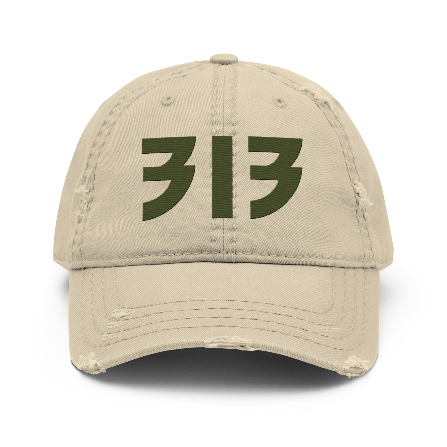 Detroit '313' Distressed Dad Hat (Glam Font) | Army Green