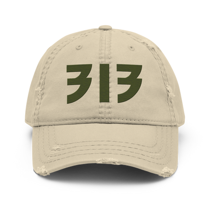 Detroit '313' Distressed Dad Hat (Glam Font) | Army Green