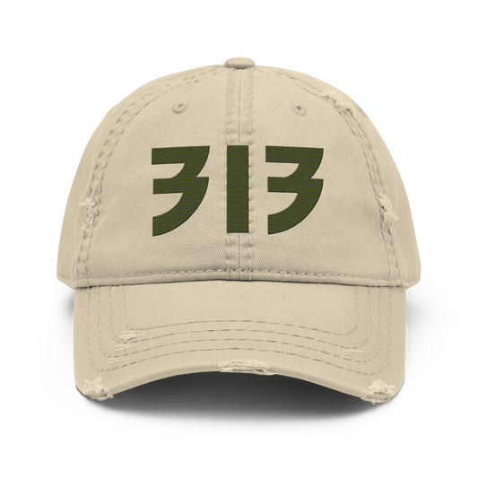 Detroit '313' Distressed Dad Hat (Glam Font) | Army Green