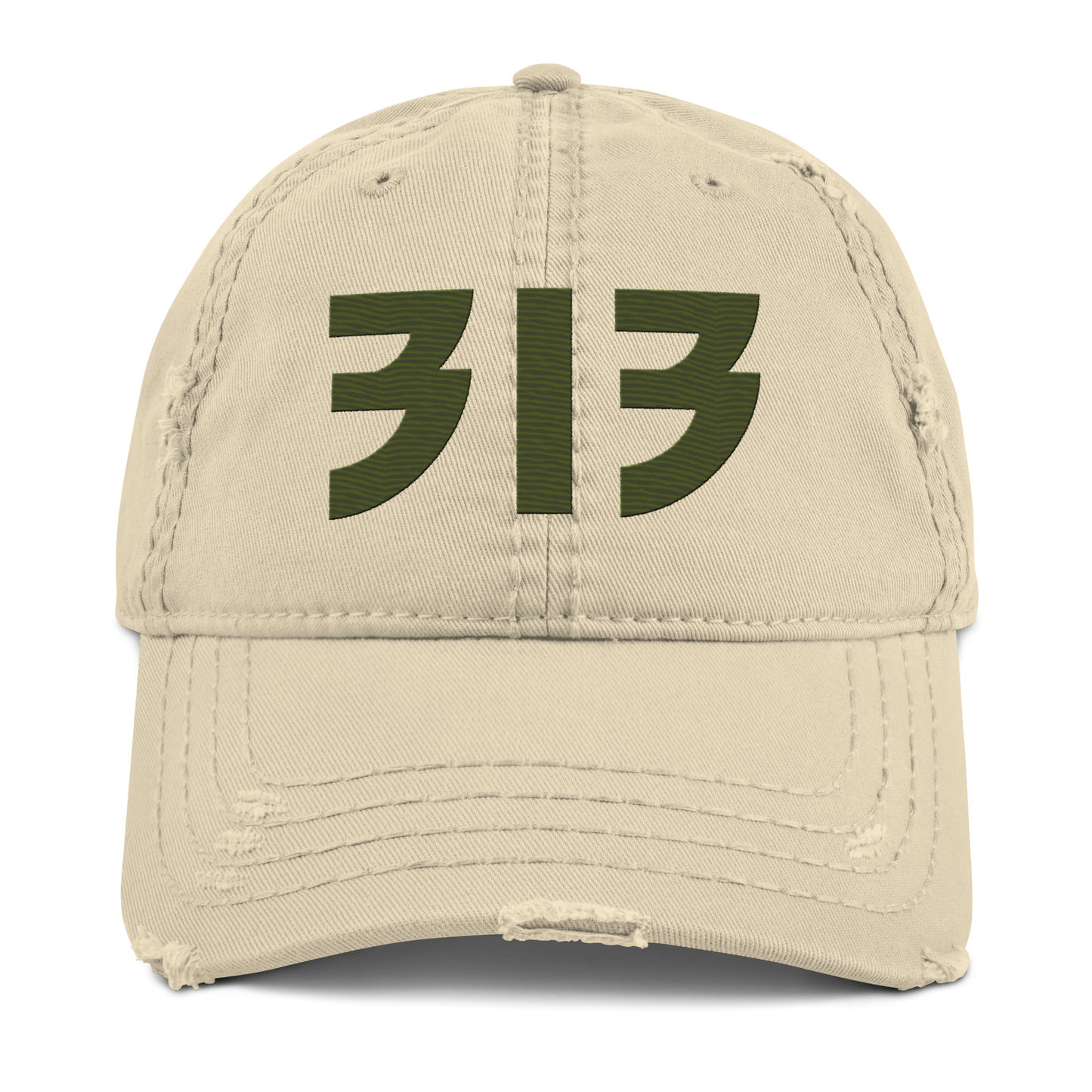 Detroit '313' Distressed Dad Hat (Glam Font) | Army Green