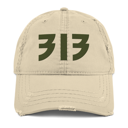 Detroit '313' Distressed Dad Hat (Glam Font) | Army Green