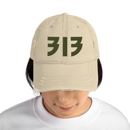 Detroit '313' Distressed Dad Hat (Glam Font) | Army Green