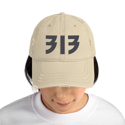 Detroit '313' Distressed Dad Hat (Glam Font) | Iron Ore Grey