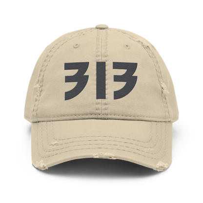 Detroit '313' Distressed Dad Hat (Glam Font) | Iron Ore Grey