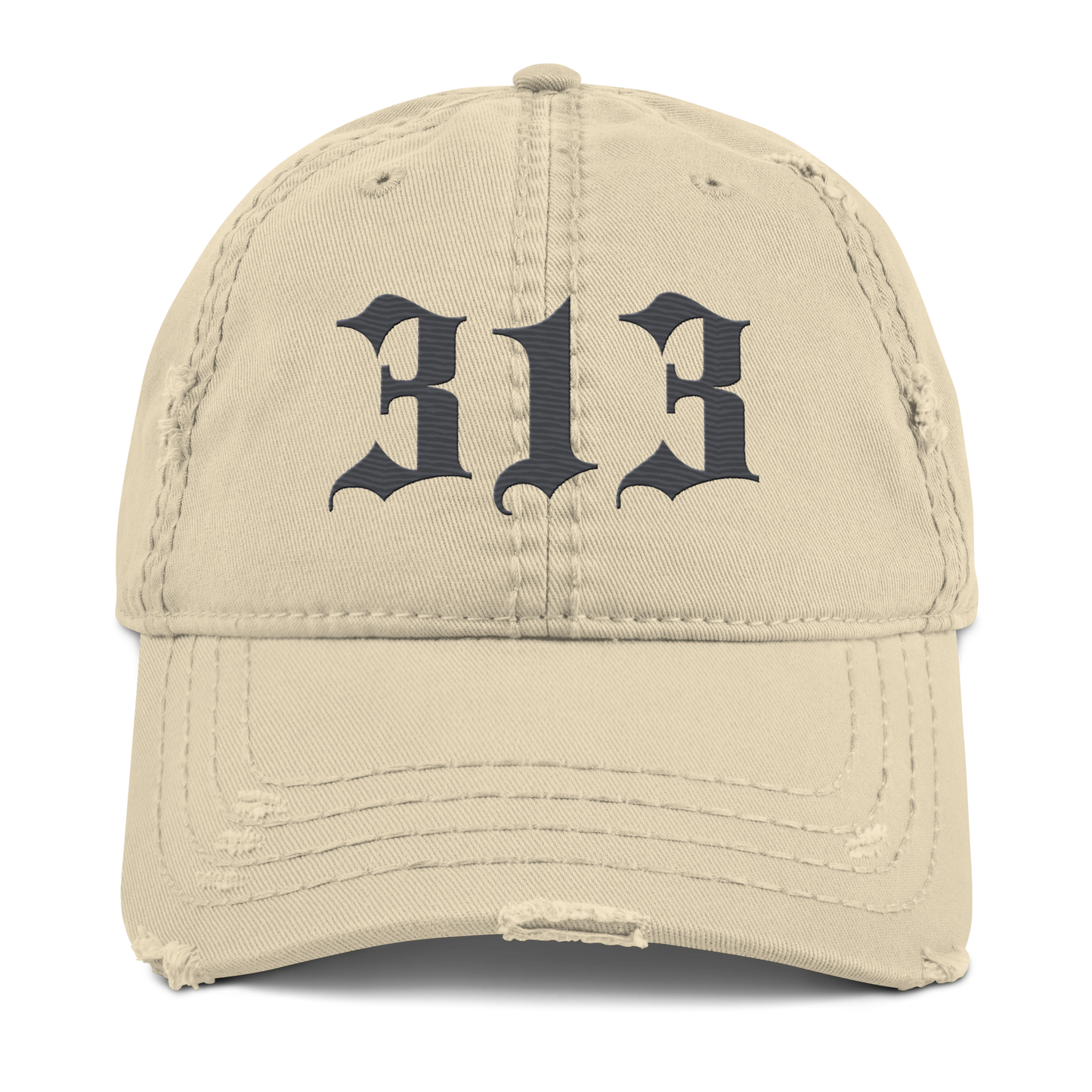 Detroit '313' Distressed Dad Hat (Old English) | Iron Ore Grey