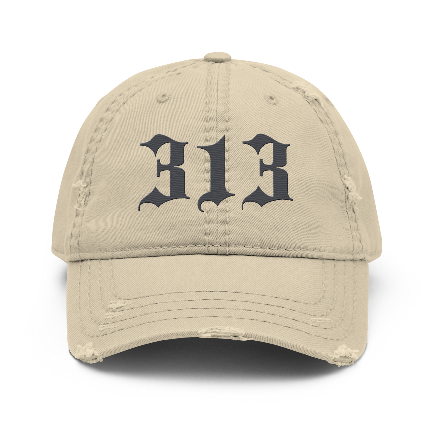 Detroit '313' Distressed Dad Hat (Old English) | Iron Ore Grey