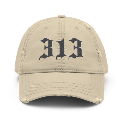 Detroit '313' Distressed Dad Hat (Old English) | Iron Ore Grey