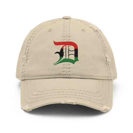 Detroit 'Old English D' Distressed Dad Hat | Pan-African Edition