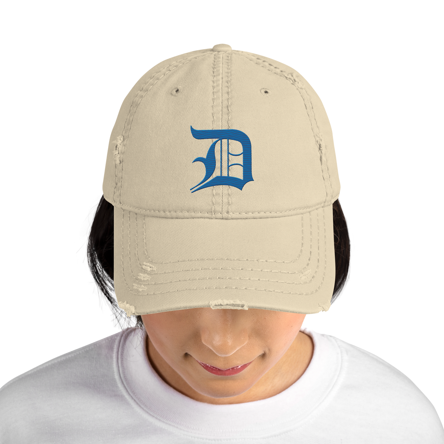 Detroit 'Old English D' Distressed Dad Hat (Azure)