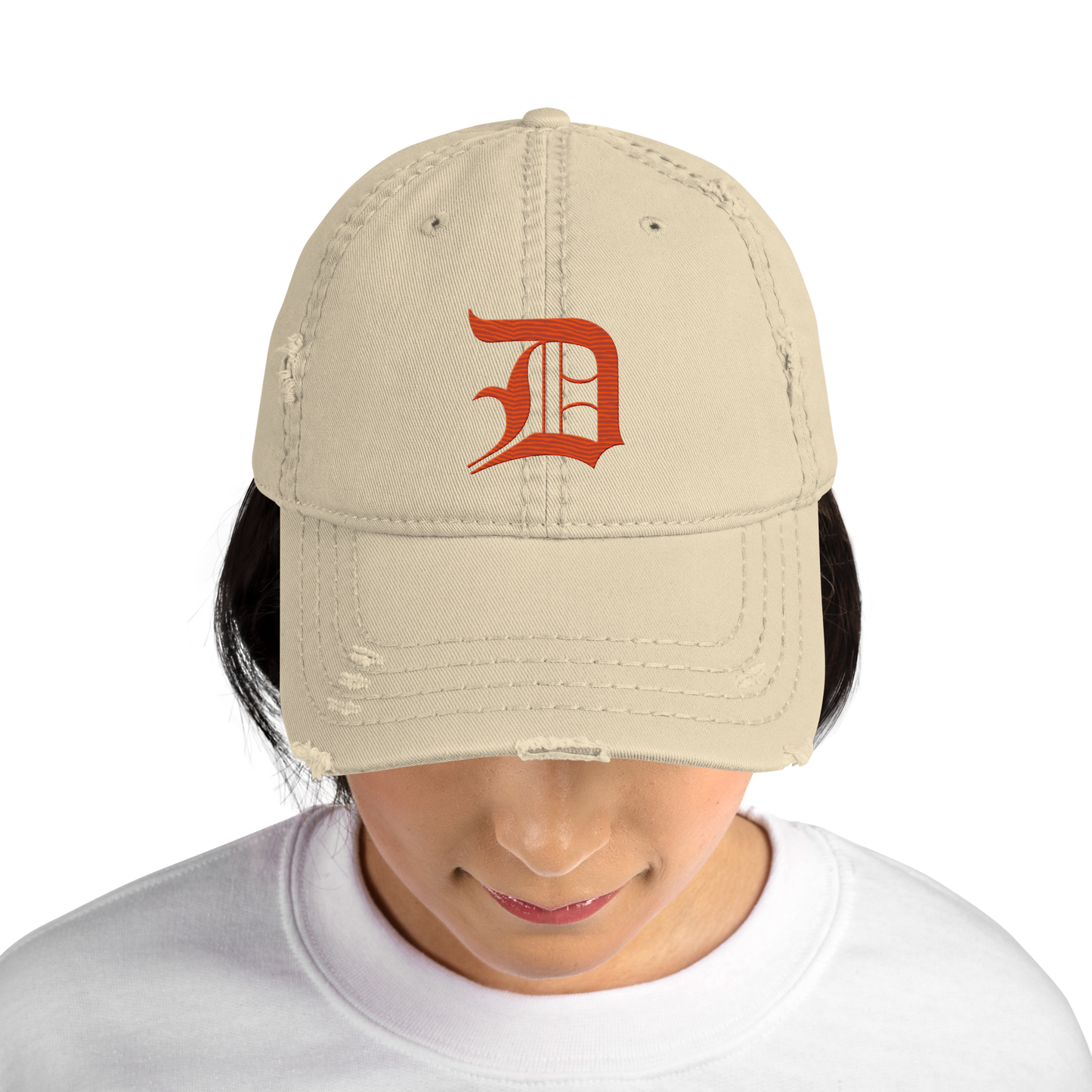 Detroit 'Old English D' Distressed Dad Hat (Maple Leaf Orange)