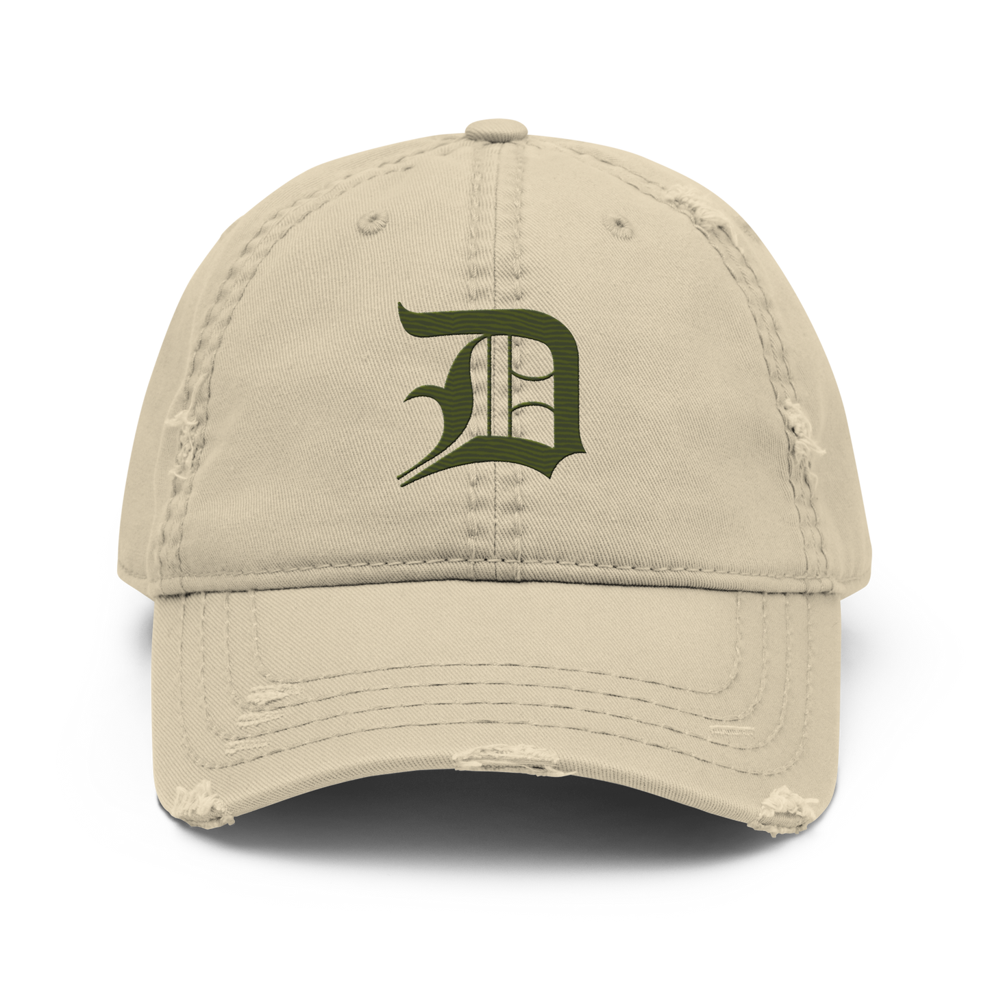 Detroit 'Old English D' Distressed Dad Hat (Army Green)