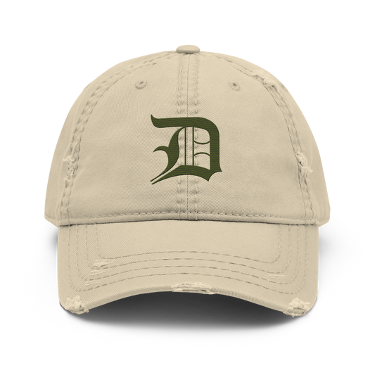 Detroit 'Old English D' Distressed Dad Hat (Army Green)