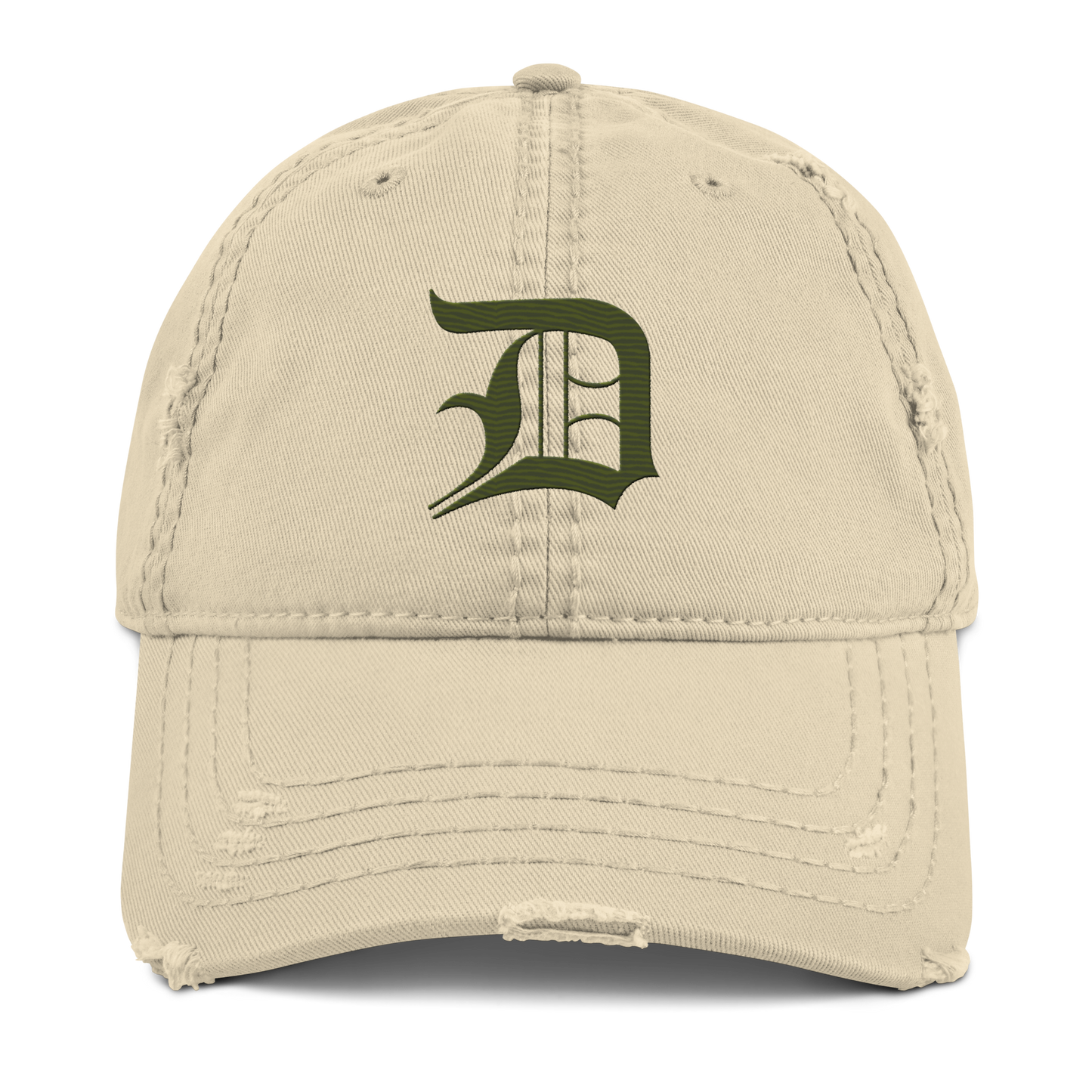 Detroit 'Old English D' Distressed Dad Hat (Army Green)