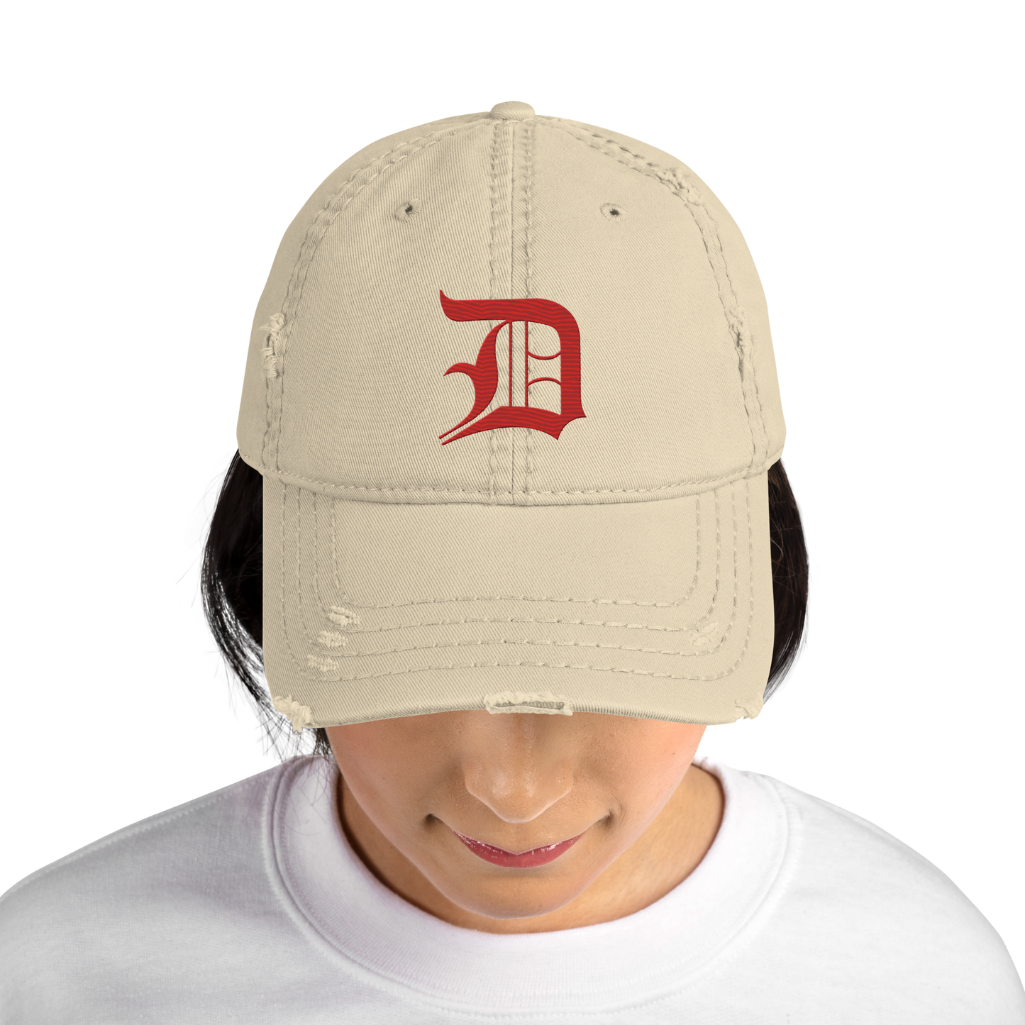 Detroit 'Old English D' Distressed Dad Hat (Aliform Red)