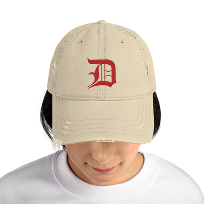 Detroit 'Old English D' Distressed Dad Hat (Aliform Red)