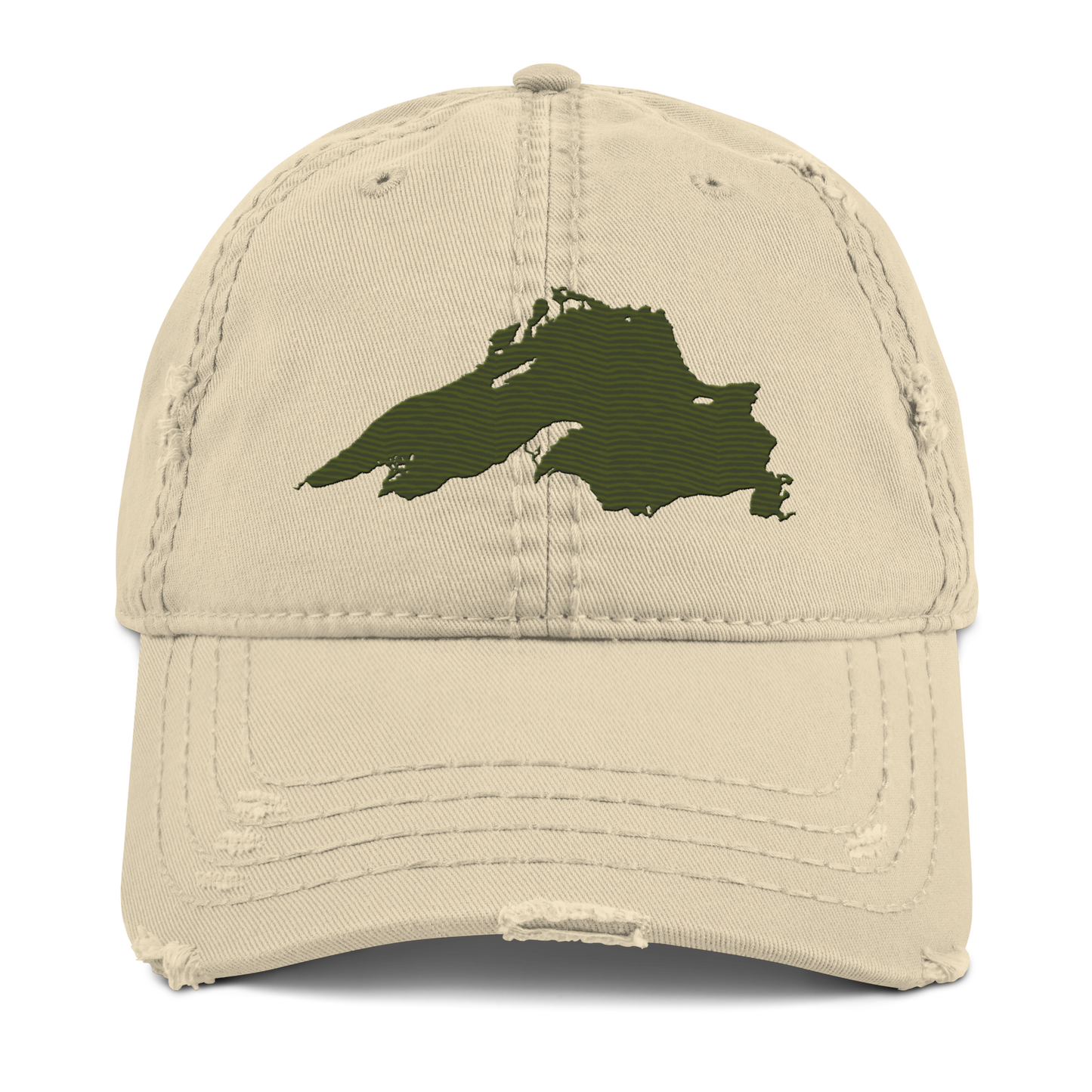 Lake Superior Distressed Dad Hat | Army Green