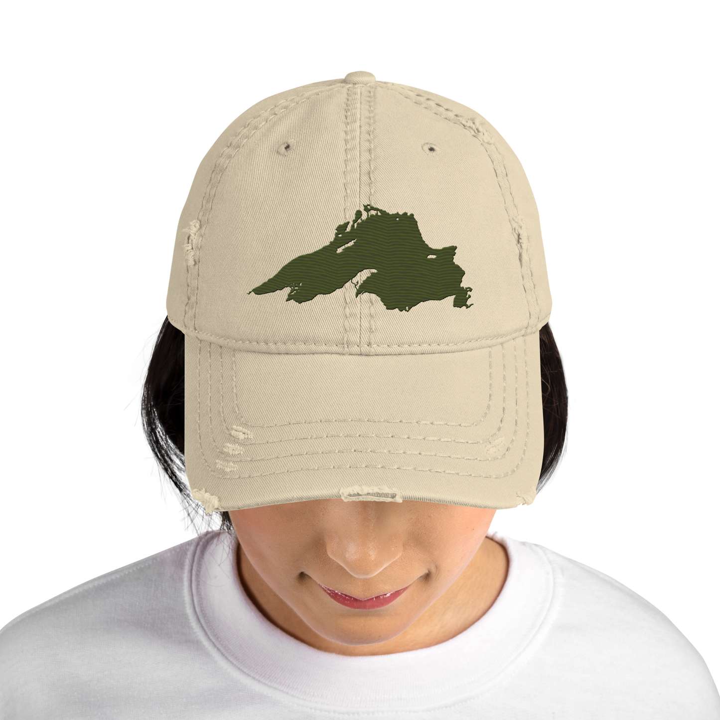 Lake Superior Distressed Dad Hat | Army Green