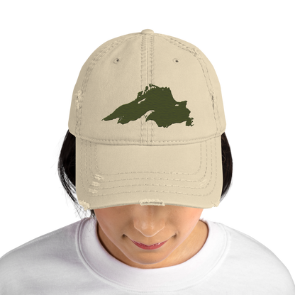 Lake Superior Distressed Dad Hat | Army Green