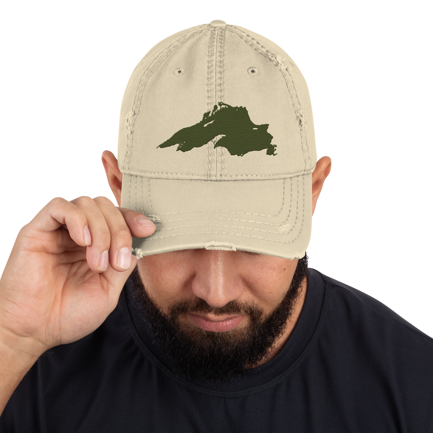 Lake Superior Distressed Dad Hat | Army Green