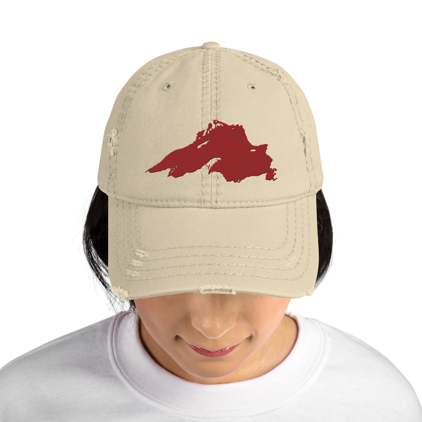 Lake Superior Distressed Dad Hat | Thimbleberry Red