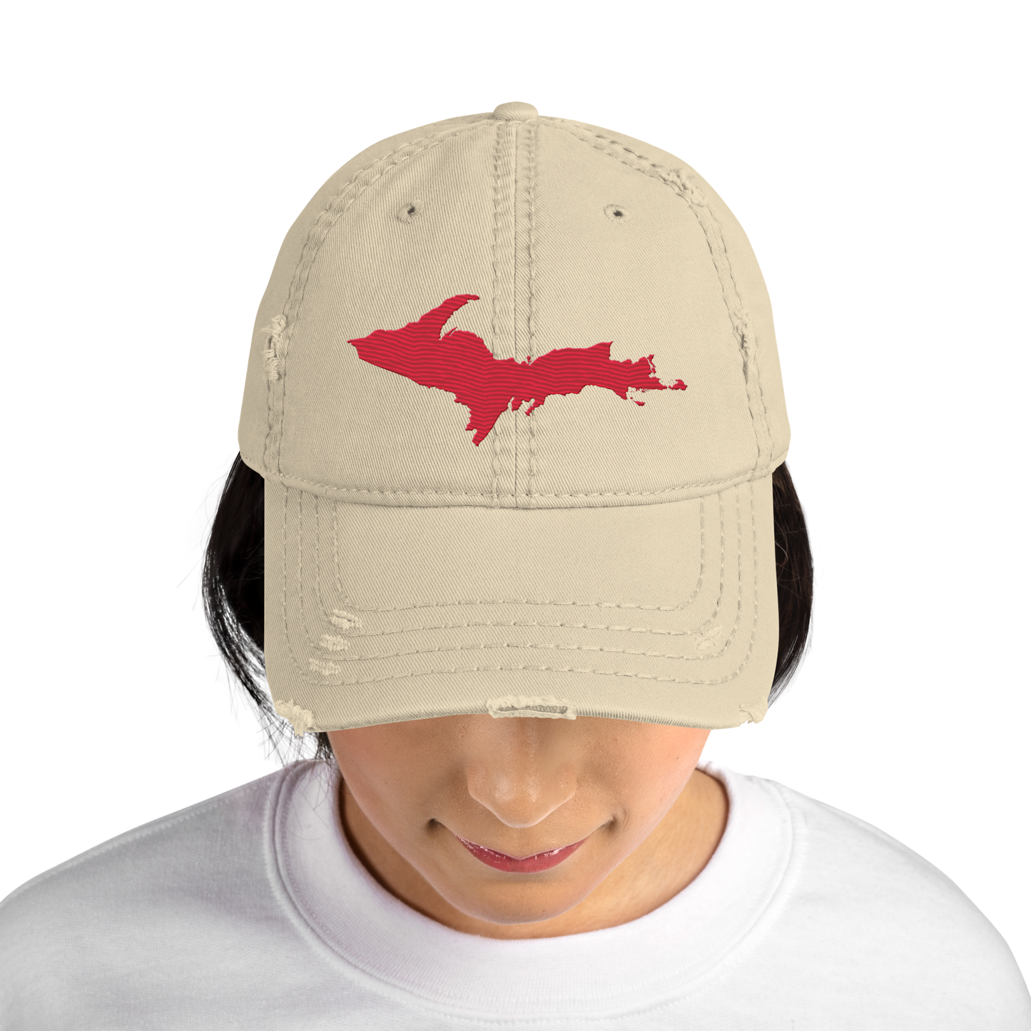 Upper Peninsula Distressed Dad Hat | Lighthouse Red