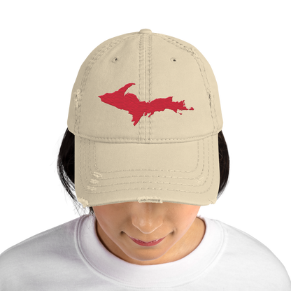 Upper Peninsula Distressed Dad Hat | Lighthouse Red