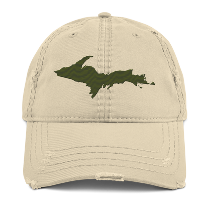 Upper Peninsula Distressed Dad Hat | Army Green