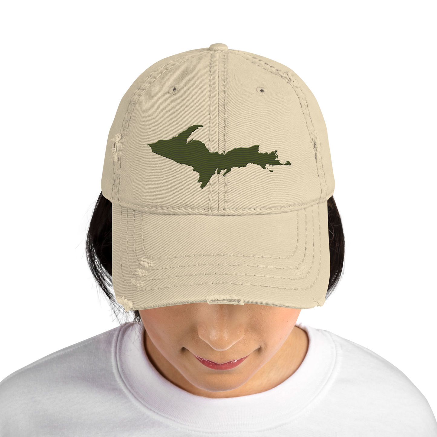 Upper Peninsula Distressed Dad Hat | Army Green