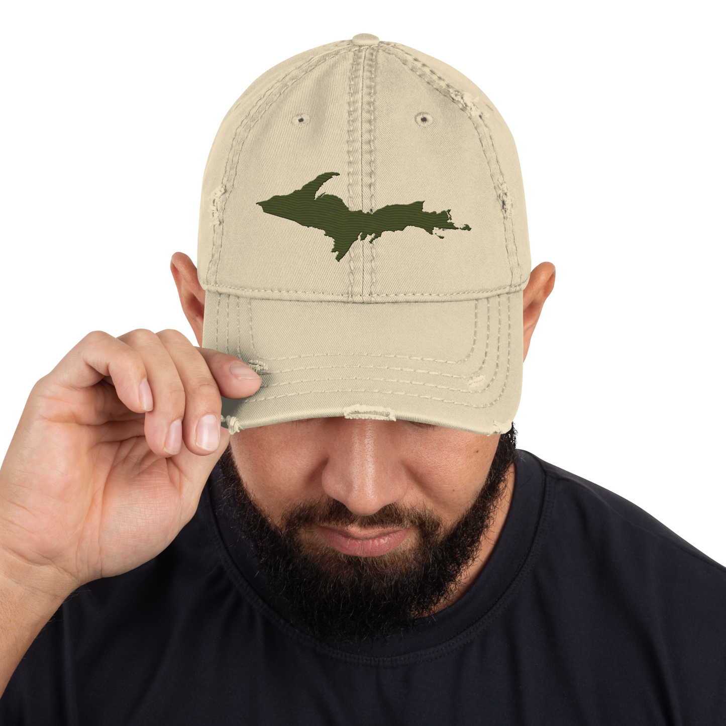 Upper Peninsula Distressed Dad Hat | Army Green